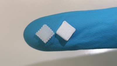 Inside the 3D printed material (right) a lattice structure (left) contains the added liquids.