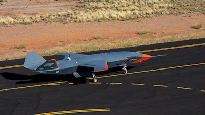 Boeing Australia’s Loyal Wingman displays its orange flight-test livery.