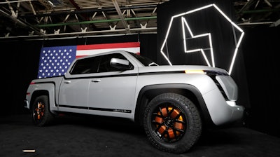 This Thursday, June 25, 2020 file photo shows the electric Endurance pick-up truck at Lordstown Motors Corporation, in Lordstown, Ohio.