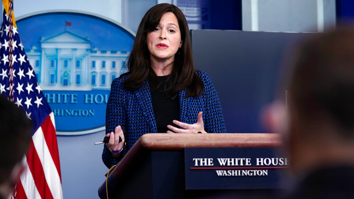 White House deputy national security adviser Anne Neuberger during a press briefing, Feb. 17, 2021, Washington.