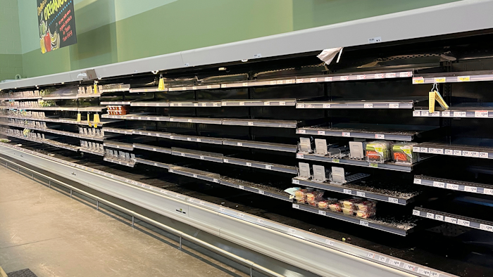 This photo provided by Rodney Giles shows empty shelves at an H-E-B grocery store on Feb. 17 at an H-E-B grocery store near Woodlands, TX.