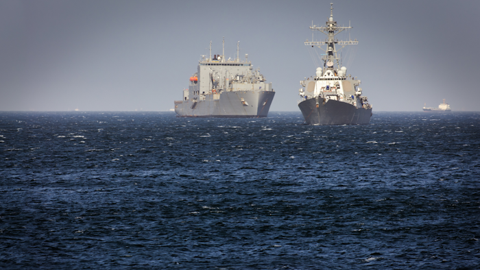 Two U.S. Navy ships off the coast of Yokosuka, Japan.