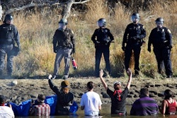 An image of protestors near the site of the Dakota Access Pipeline.