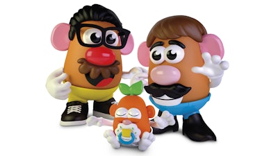 This photo provided by Hasbro shows the new Potato Head world. Mr. Potato Head is no longer a mister. Hasbro, the company that makes the potato-shaped plastic toy, is giving the spud a gender neutral new name: Potato Head. The change will appear on boxes this year.