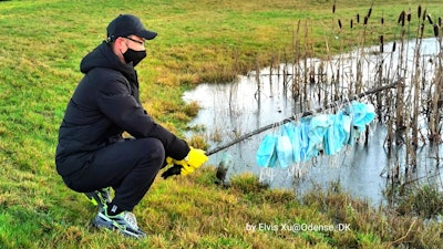 Collected face masks in city of Odense, Denmark.