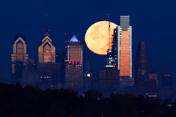 Supermoon setting behind the Philadelphia skyline, Nov. 14, 2016.