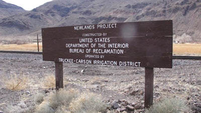 Sign marking the initial diversion of the Truckee River into an irrigation canal, March 18, 2021.