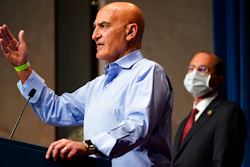 Dr. Moncef Slaoui, chief science adviser to Operation Warp Speed, speaks during a news conference in Washington, Jan. 12, 2021.