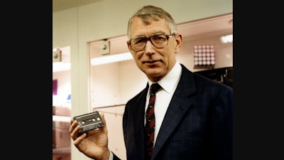 Structural engineer Lou Ottens holds an audio cassette in a 1988 photo.