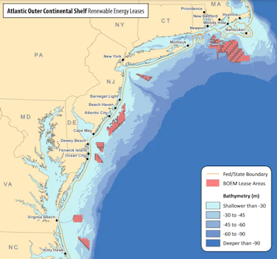 Developers already hold wind energy leases for several areas on the East Coast.
