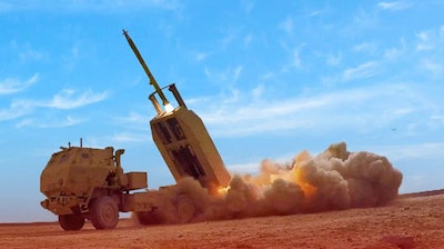 A Guided MLRS is fired from Lockheed Martin’s HIMARS launcher.