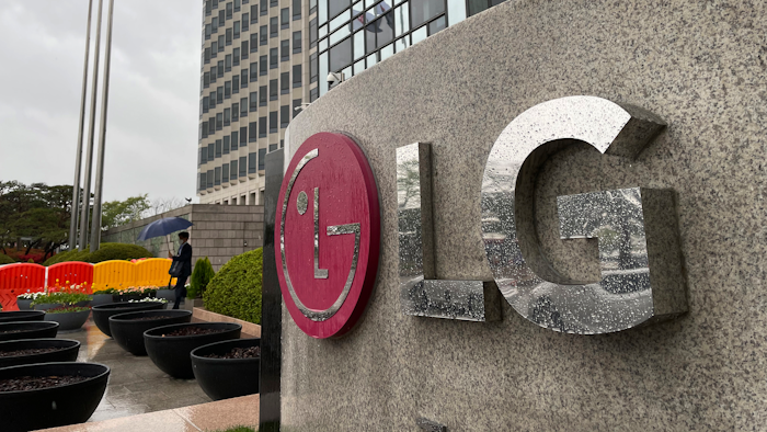 A logo of LG Electronics Inc. is seen outside of the company's office building in Seoul, South Korea, Monday, April 12, 2021. South Korean President Moon Jae-in on Monday welcomed a decision by two South Korean electric vehicle battery makers to settle a long-running intellectual property dispute that had threatened thousands of American jobs and President Joe Biden's environmental policies.