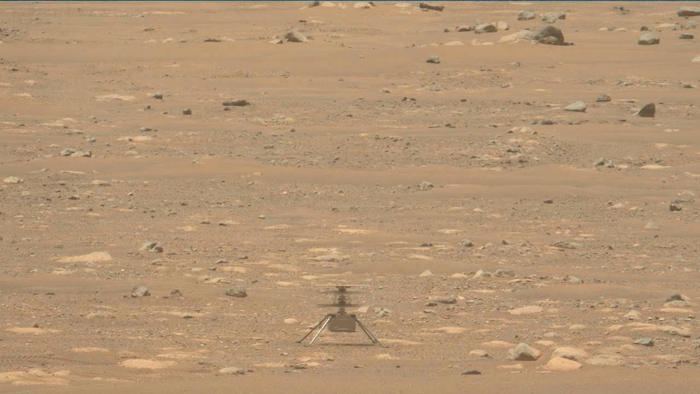 Image from video showing the Mars Ingenuity helicopter on the surface of the planet, April 29, 2021.