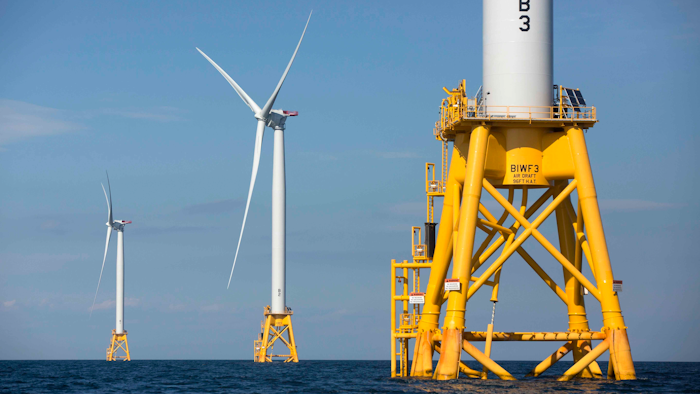 This photo shows offshore wind turbines near Block Island, R.I.