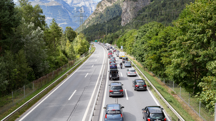 Weekend traffic in Rothenbrunnen, Switzerland, Aug. 12, 2018.