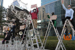 Activists stage a rally supporting Myanmar's democracy outside the POSCO office in Seoul, Feb. 22, 2021.