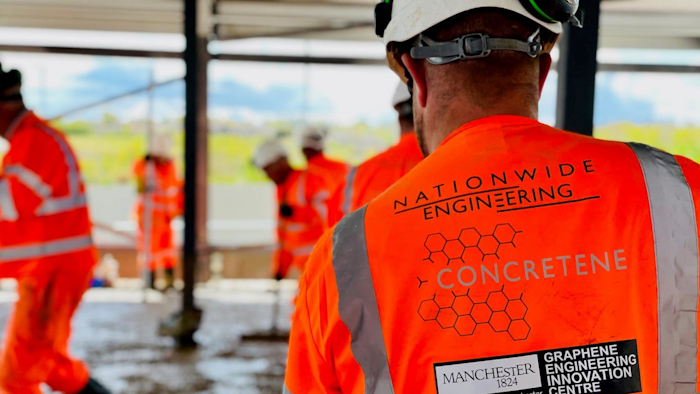Team from The University of Manchester and Nationwide Engineering laying the world's first engineered graphene concrete in a commercial setting.