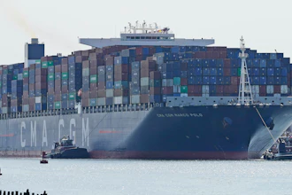 The CMA CGM Marco Polo makes it way toward the Elizabeth-Port Authority Marine Terminal as seen from Bayonne, N.J., Thursday, May 20, 2021. When the CMA CGM Marco Polo docks in New Jersey Thursday it will set a record for the largest container ship ever to visit the East Coast, a reflection both of the New York/New Jersey port system's multibillion-dollar efforts to accommodate larger ships and of the surging demand nationwide for products as COVID-19 restrictions continue to ease.