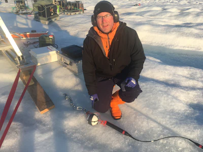 Figure 3: Researchers from Cardiff University studying water channels beneath glaciers developed the Cryoegg, which monitors temperature, pressure, and electrical connectivity, transmitting data underwater via radio waves.