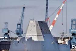 The future USS Michael Monsoor leaves Bath Iron Works for sea trials in Bath, Maine, Dec. 4, 2017.
