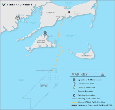 Vineyard Wind’s location and cable plan.