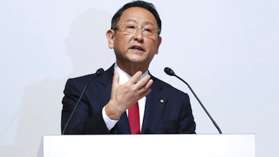 Toyota Motor Corp. President Akio Toyoda during a joint press conference with Mazda Motor Corp. President Masamichi Kogai in Tokyo, Aug. 4, 2017.