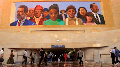 Mural at Amtrack-Metrolink Union Station, Los Angeles, Aug. 30, 2000.