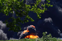 Flames and smoke are seen from an explosion at a chemical plant in Rockton, Ill., Monday, June 14, 2021.