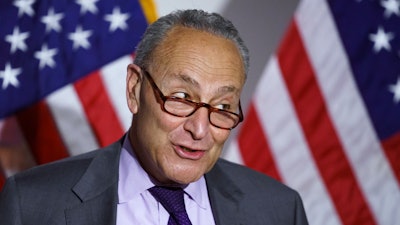 Senate Majority Leader Chuck Schumer, D-N.Y., speaks to reporters after the Democrats' policy luncheon, on Capitol Hill in Washington, Tuesday, May 11, 2021.