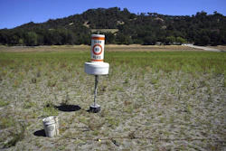 Buoy on dry land at drought-stricken Lake Mendocino, Ukiah, Calif., May 23, 2021.