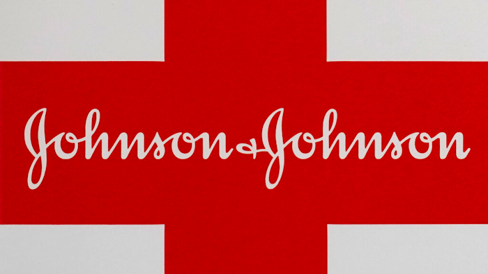 Johnson & Johnson logo on the exterior of a first aid kit in Walpole, Mass., Feb. 24, 2021.