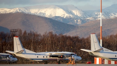 An Antonov An-26 with the same board number as the missed plane at Airport Elizovo, outside Petropavlovsk-Kamchatsky, Russia, Nov. 17, 2020.
