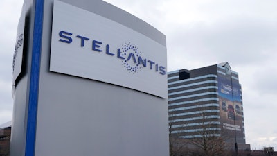 Stellantis sign outside the Chrysler Technology Center in Auburn Hills, Mich., Jan. 19, 2021.