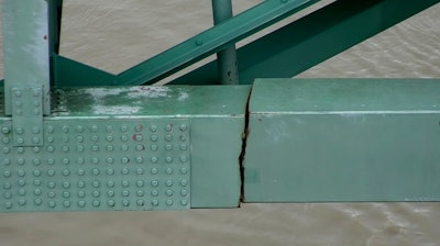 Crack in a steel beam on the Interstate 40 bridge near Memphis.