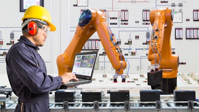 Engineer Programing Development Automation Industry Robotic In Laboratory Of Smart Factory, Industry 4 0 Concept 822210960 3869x2580