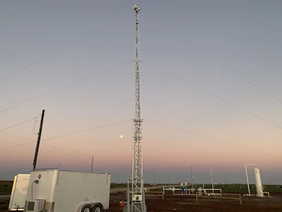 LongPath Technologies dual frequency comb emissions detection system installed in an oil and gas production field in Oklahoma. This system is continuously monitoring 20 complex multi-well facilities over a 17.5 square mile region.
