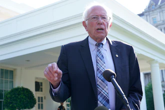 Sen. Bernie Sanders, I-Vt., talks to reporters outside the West Wing of the White House in Washington, Monday, July 12, 2021, following his meeting with President Joe Biden.