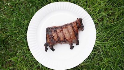 Wazer used its desktop waterjet cutting machine and a grill to make a steak in the shape of a cow.