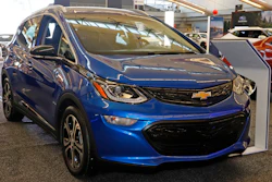 This Thursday, Feb. 13, 2020 file photo shows a 2020 Chevrolet Bolt EV on display at the 2020 Pittsburgh International Auto Show in Pittsburgh. General Motors is recalling all Chevrolet Bolt electric vehicles sold worldwide to fix a battery problem that could cause fires.