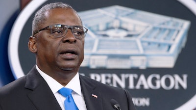 In this July 21, 2021 file photo, Defense Secretary Lloyd Austin speaks at a press briefing at the Pentagon in Washington. Austin has said he is working expeditiously to make the COVID-19 vaccine mandatory for military personnel and is expected to ask Biden to waive a federal law that requires individuals be given a choice if the vaccine is not fully licensed.