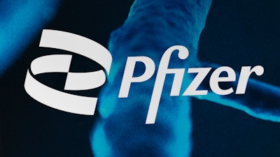 In this Feb. 5, 2021, file photo, the Pfizer logo is displayed at the company's headquarters in New York. The U.S. gave full approval to Pfizer's COVID-19 vaccine on Monday, Aug. 23, 2021.