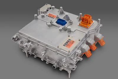 The power electronics of GM’s Ultium-based EVs will be integrated directly into the Ultium Drive units, reducing costs, weight and manufacturing complexity while increasing reliability. The inverter and other power electronics like the accessory power module and onboard charging module will reside within boxes such as this inside GM’s Ultium Drive units.