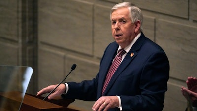 In this Jan. 27, 2021, file photo, Missouri Gov. Mike Parson delivers the State of the State address in Jefferson City, Mo. A judge on Tuesday, Aug. 31, sided with Gov. Parson in his decision in June to end several federal programs that provided enhanced jobless benefits for Missourians.