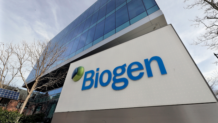The Biogen Inc., headquarters, Wednesday, March 11, 2020, in Cambridge, Mass. A new Alzheimer’s drug from Biogen brought in only $300,000 in sales during its first full quarter on the market, continuing a slow debut complicated by coverage questions and concerns from doctors. The infused drug, hailed as a potential breakthrough treatment for a fatal disease, has encountered a health care system that “remains a major bottleneck” in keeping the treatment from patients, CEO Michel Vounatsos said Wednesday, Oct. 20, 2021.