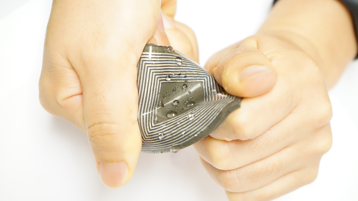 UCLA-designed self-powered, stretchable, waterproof magnetoelastic generator for bioelectronics.