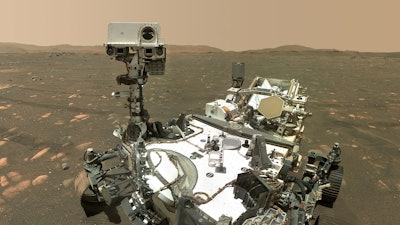 NASA’s Perseverance Mars rover took a selfie with the Ingenuity helicopter. This image was taken by the WATSON camera on the rover’s robotic arm on April 6, 2021, the 46th Martian day, or sol, of the mission.