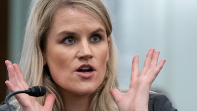 Former Facebook employee Frances Haugen during a Senate subcommittee hearing on Capitol Hill, Oct. 5, 2021.