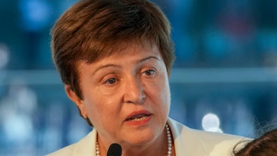 Kristalina Georgieva, managing director of the International Monetary Fund, delivers a speech in Rotterdam, Netherlands, Sept. 6, 2021.