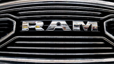 This is the grill of a 2018 Ram truck on display at the Pittsburgh Auto Show, in a Thursday, Feb. 15, 2018, file photo. U.S. safety regulators are investigating fuel pump failures in more than 600,000 diesel Ram trucks that could cause the engines to stall or lose power.