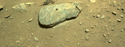 Perseverance has already cached two samples of Martian rocks after drilling cores out of a rock, the first of which is the hole seen here.